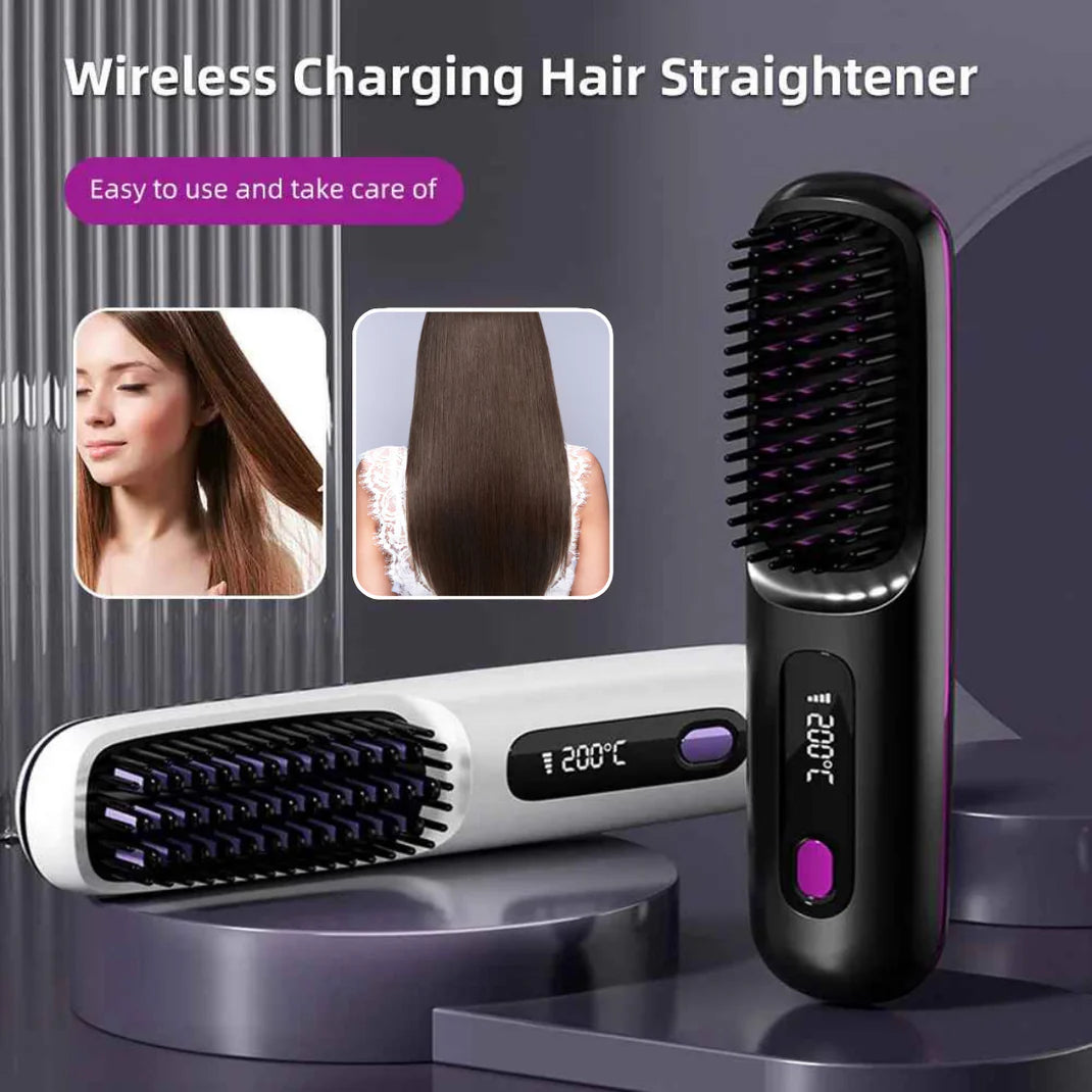 Wireless LCD Rechargeable Ceramic Heating Straight Hair Comb